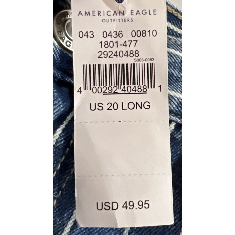 New $50 American Eagle Women's Pinstripe Mom Jeans High Rise Size 20 Long 40x30 - Picture 2 of 9